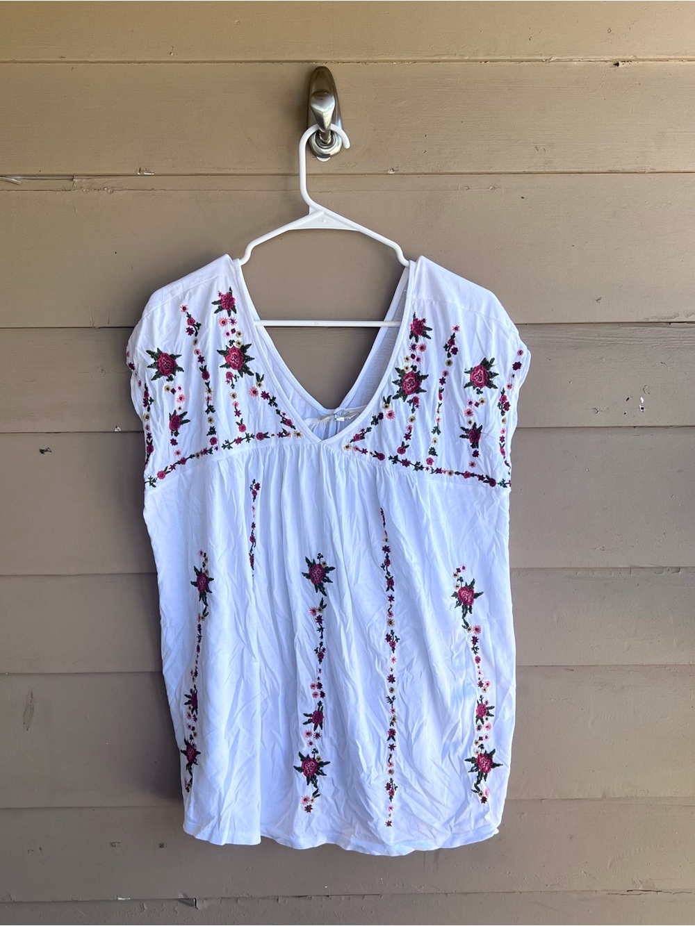Lucky Brand Floral Embroidered Babydoll Top Size 1X